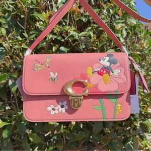 NWT Disney X Coach Studio Shoulder Bag With Mickey Mouse And Flowers CH413